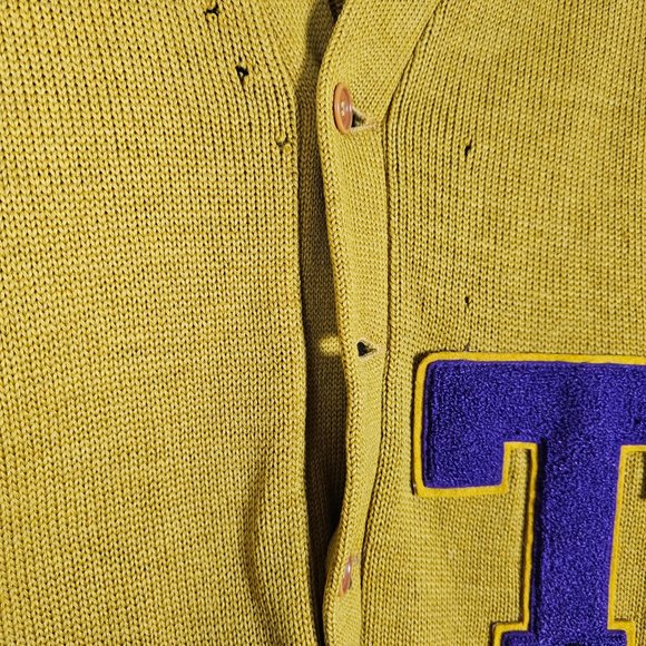 Vintage Imperial Official Award Wool Worsted Distressed Mens 36 Cardigan Sweater - Picture 3 of 9